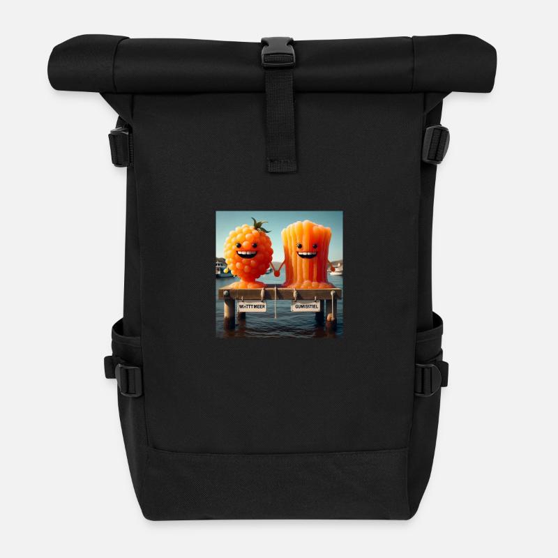 Watt und Gummistiefel - Rolltop Rucksack - Schwarz