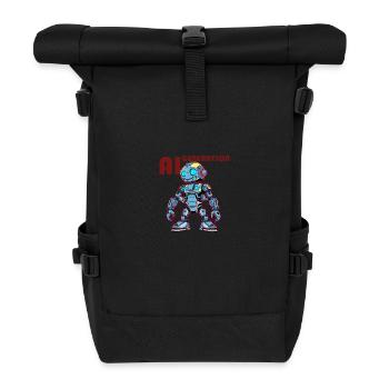 AI-GENERATION – Futuristic Robot Comic Style - Rolltop Rucksack - Schwarz - Vorne