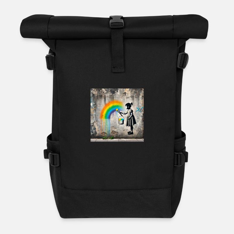 Kein Banksy - Farben gegen das Grau - Rolltop Rucksack - Schwarz