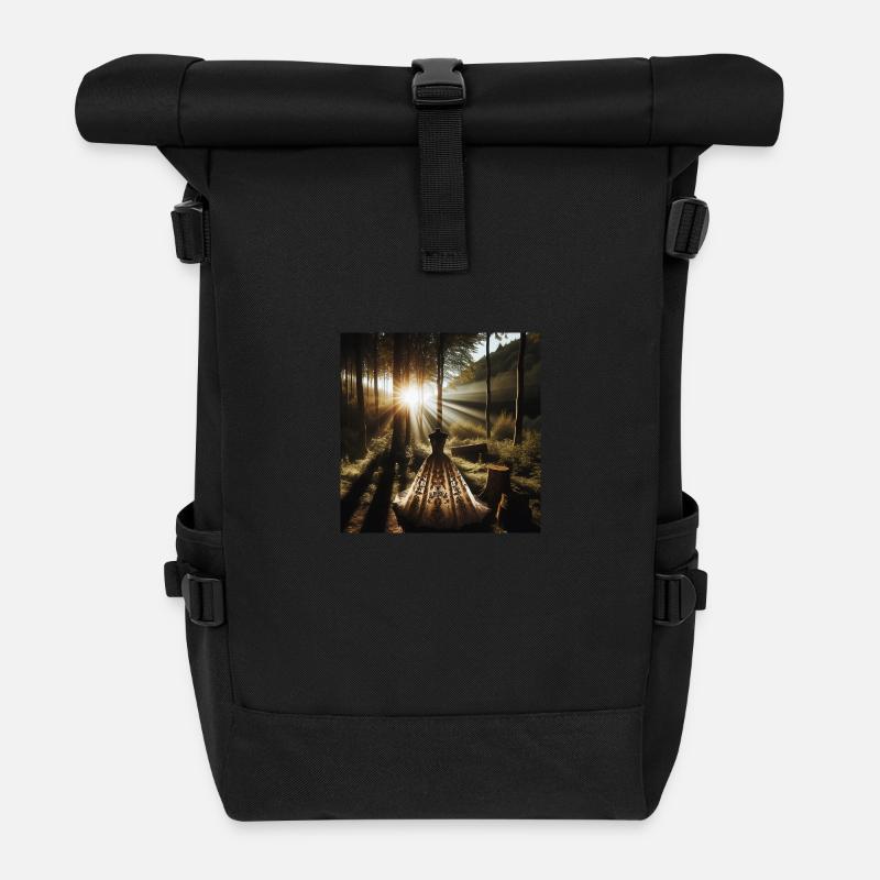 Hochzeitskleid Wald Sonnenuntergang - Rolltop Rucksack - Schwarz