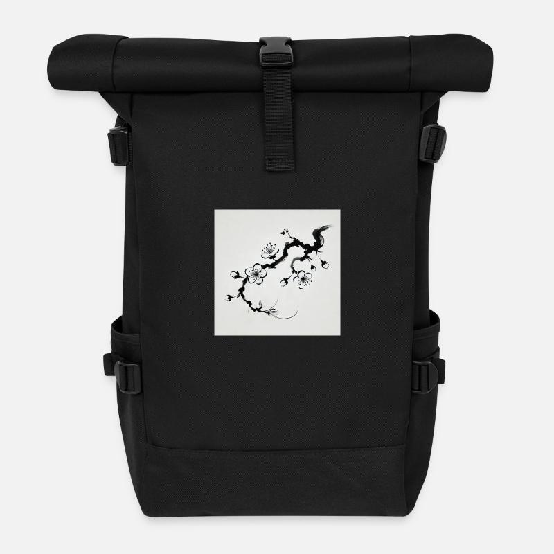 image minimaliste fleur de cerisier - Sac à dos roll top - noir
