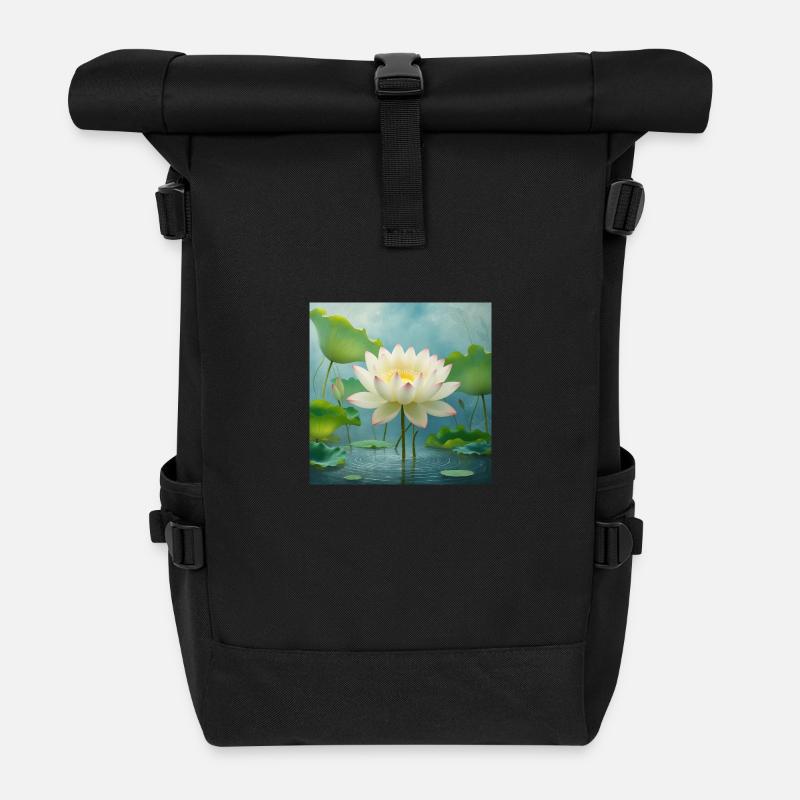 Fleur de lotus - Sac à dos roll top - noir