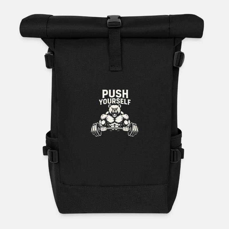 Push Yourself Bear - Roll Top Backpack - black