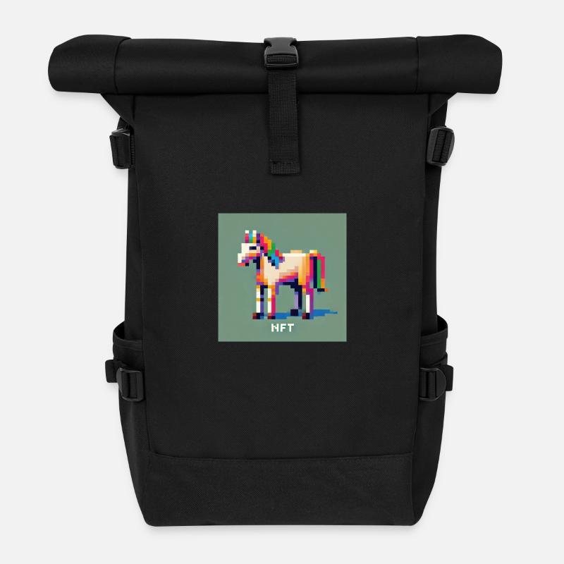 High Res 2024 Token NFT Horse - Roll Top Backpack - black