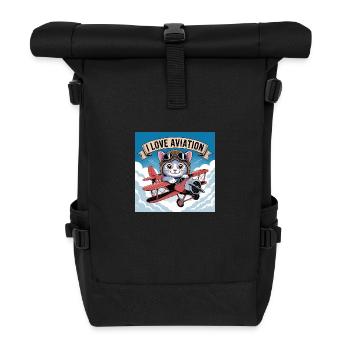 Süsses Kätzchen in einem antiken Doppeldecker - Rolltop Rucksack - Schwarz - Vorne