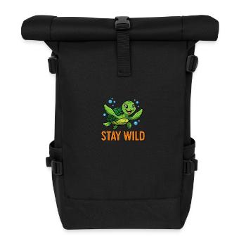 Stay Wild Turtle Cartoon Funny - Roll Top Backpack - black - Front