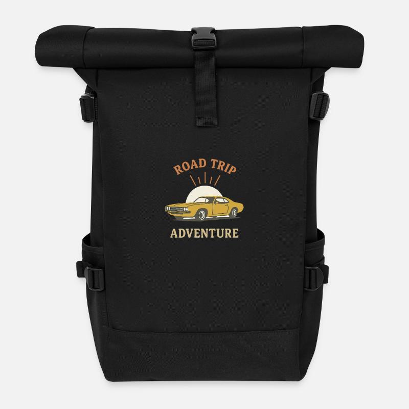 Road Trip - Adventures - Rolltop Rucksack - Schwarz