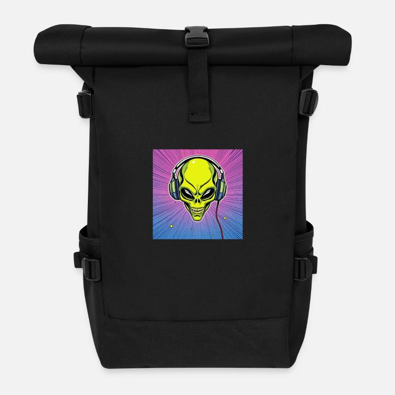 Alien Skull Kopfhörer - Rolltop Rucksack - Schwarz