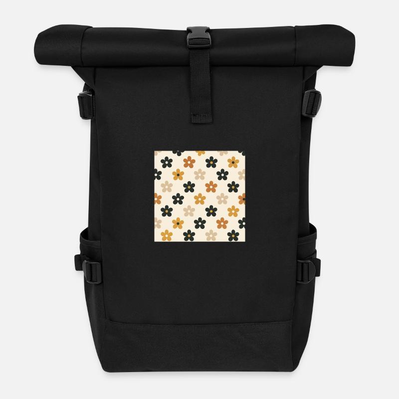 Vintage-Blumen - Rolltop Rucksack - Schwarz