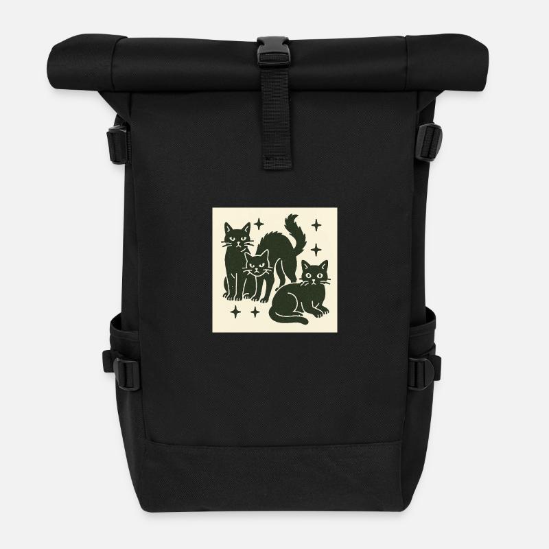 Black Cat Threesome - Roll Top Backpack - black