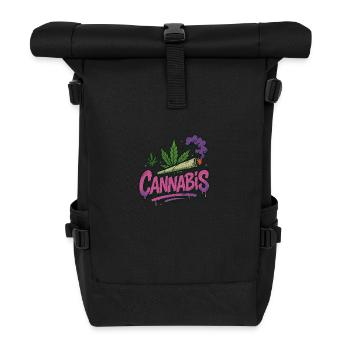 Eye-catching graffiti motif with green 'CANNABIS' S - Roll Top Backpack - black - Front