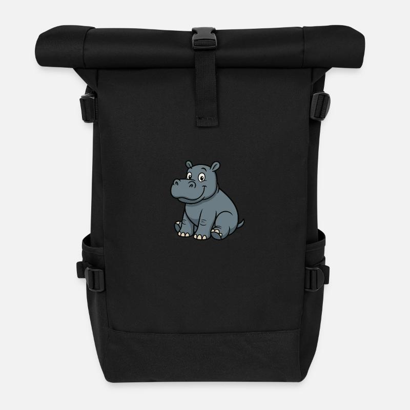 Cute hippopotamus - Roll Top Backpack - black