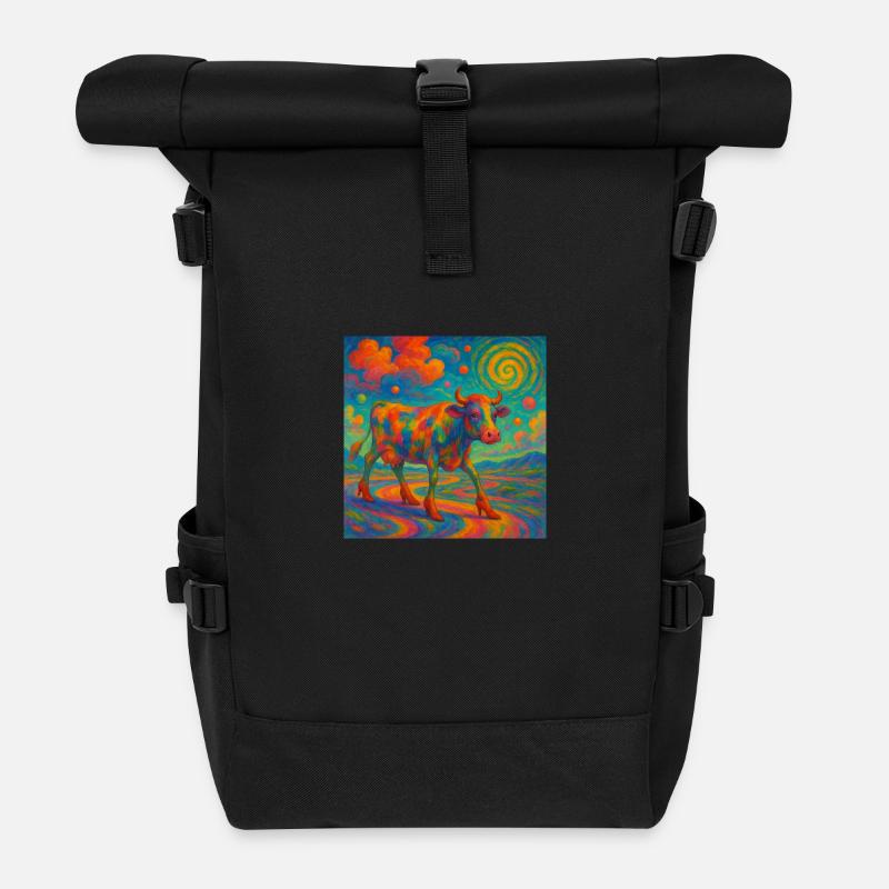 Colorful cow in Higheels - Roll Top Backpack - black