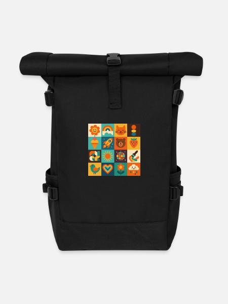 bunte Lebensfreude - Rolltop Rucksack - Schwarz