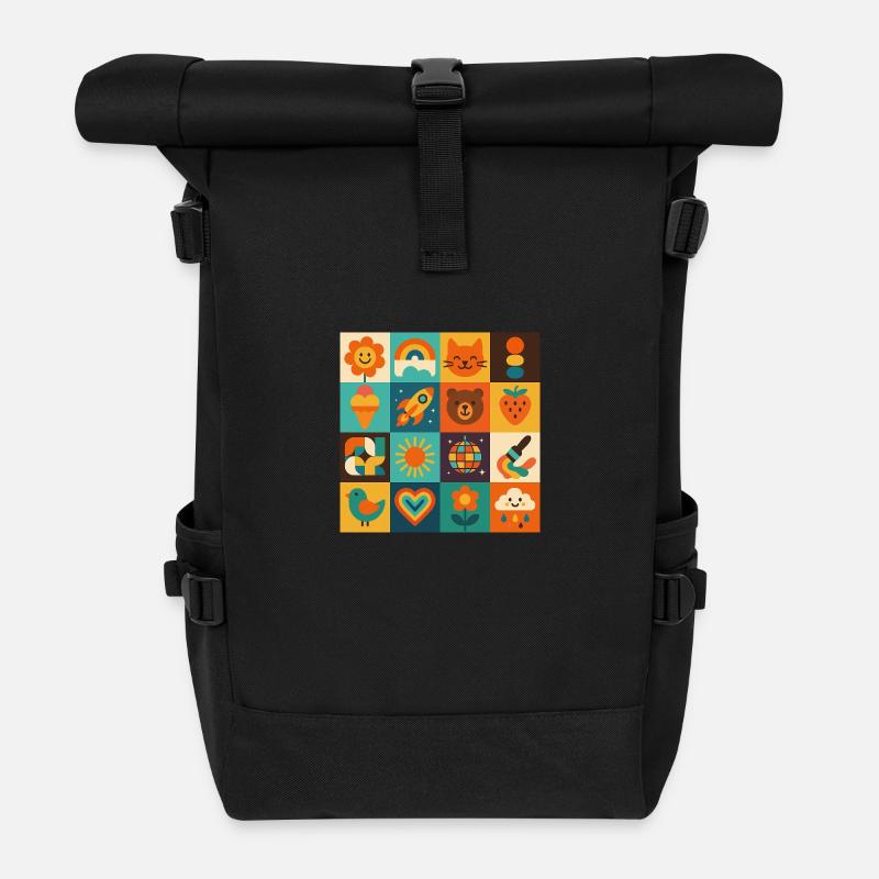 bunte Lebensfreude - Rolltop Rucksack - Schwarz