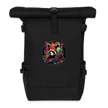 Roter panda,panda,Blumen, illustration - Rolltop Rucksack - Schwarz - Vorne