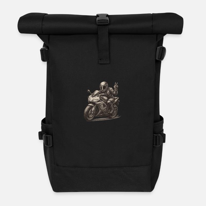 Motocyclette1 - Sac à dos roll top - noir
