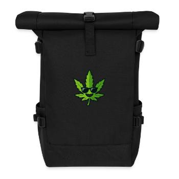Happy Hanfblatt mit Sonnenbrille - Rolltop Rucksack - Schwarz - Vorne