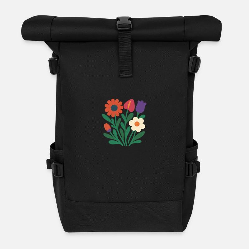 Exotic Bloom 2025 – Mix florales flaches Design  - Rolltop Rucksack - Schwarz