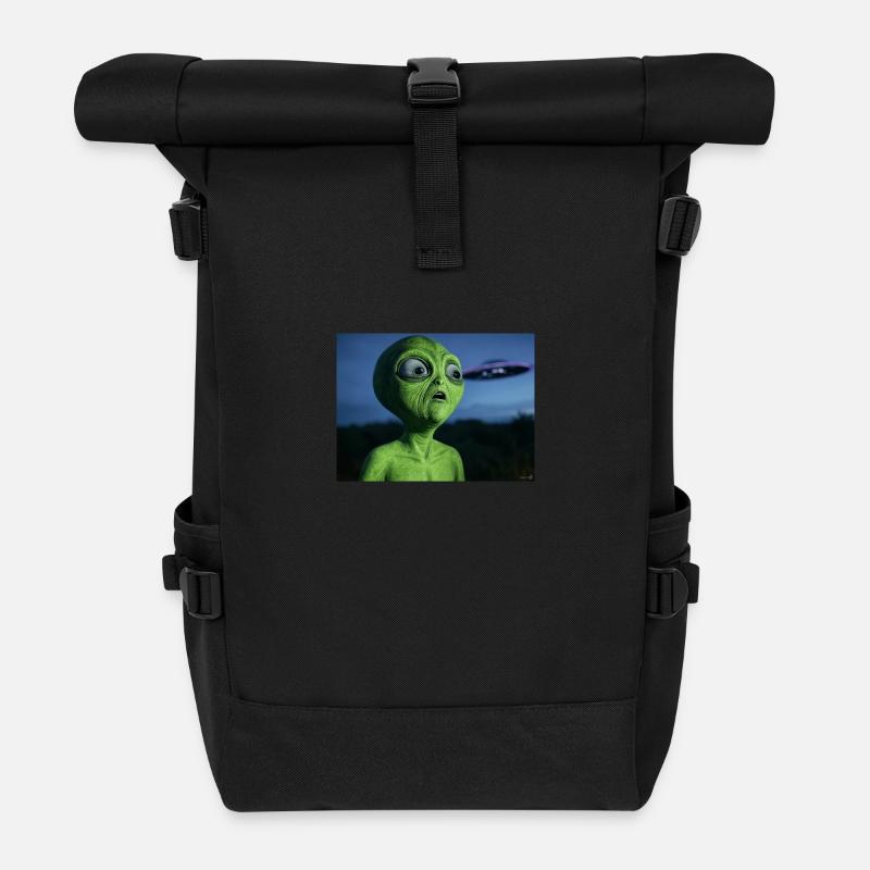 Grüner Alien Blickfang UFO - Rolltop Rucksack - Schwarz
