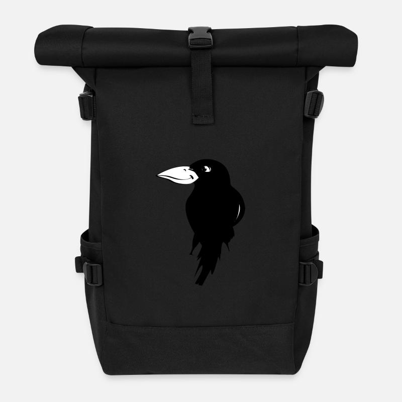 Schwarzer Rabe mit freundlichem Gesicht. - Rolltop Rucksack - Schwarz