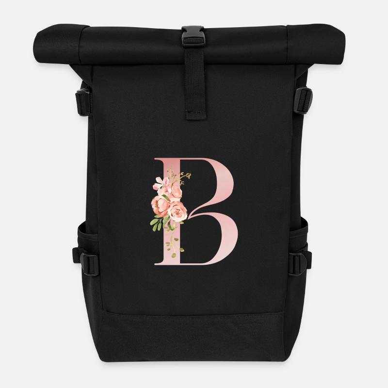 B Pastel Floral - Rolltop Rucksack - Schwarz