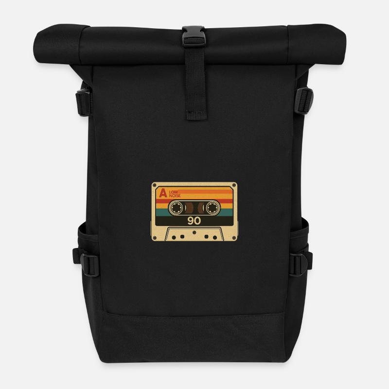 Kassettenstyle der 90er - Rolltop Rucksack - Schwarz
