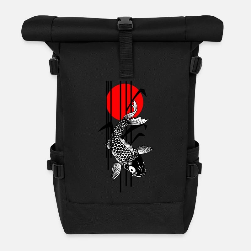 Bamboo Design - Nishikigoi - Koi Fish 3 - Rolltop Rucksack - Schwarz
