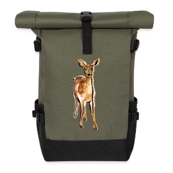 Cute Hand-drawn Deer - Roll Top Backpack - olive/black - Front