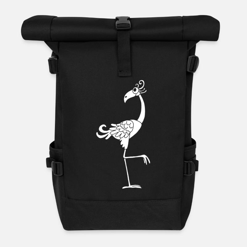 Funny White Bird - Roll Top Backpack - black