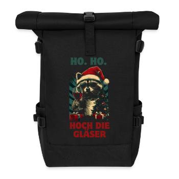 Waschbär Weihnachten Wein Lustiger Spruch - Rolltop Rucksack - Schwarz - Vorne