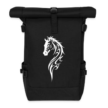 Tribal Pferdekopf Linienstil - Rolltop Rucksack - Schwarz - Vorne
