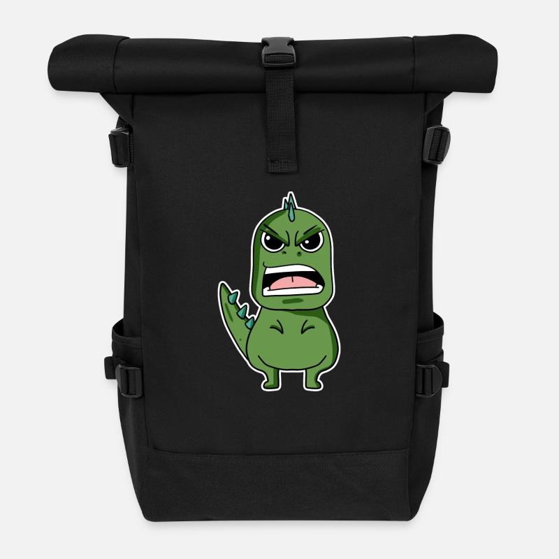 wütender Dino - Rolltop Rucksack - Schwarz
