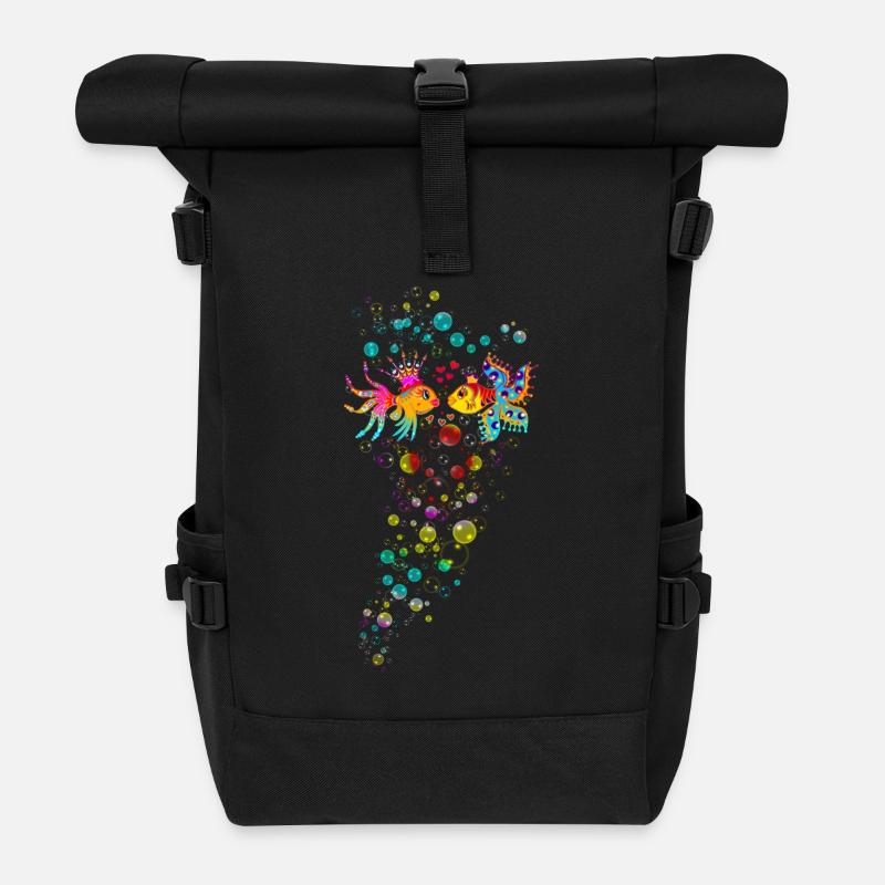 Fische, Wasser, Liebe, Blubberblasen, Valentinstag - Rolltop Rucksack - Schwarz
