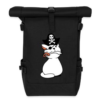 Cute Pirate Cat Buccaneer Eye Patch Hat Saber - Roll Top Backpack - black - Front