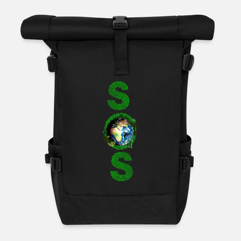 SOS Earth lettrage vert long - Sac à dos roll top - noir
