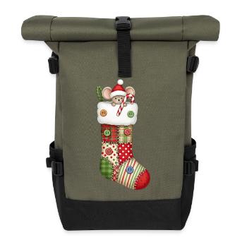 Cute cartoon mouse in Christmas sock - Roll Top Backpack - olive/black - Front
