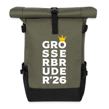 Großer Bruder 2026 Krone - Schwangerschaft Baby - Rolltop Rucksack - Olive/Schwarz - Vorne
