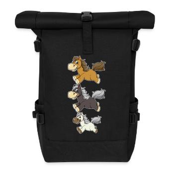 Drei Galoppierende Pferde Comic Design - Rolltop Rucksack - Schwarz - Vorne