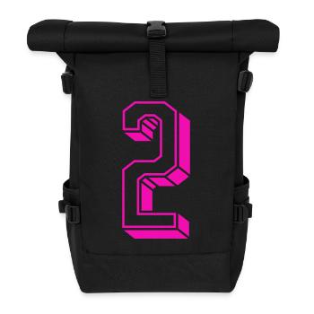 Zahl zwei - Nummer 2 pink Mädchen Trikotnummer - Rolltop Rucksack - Schwarz - Vorne