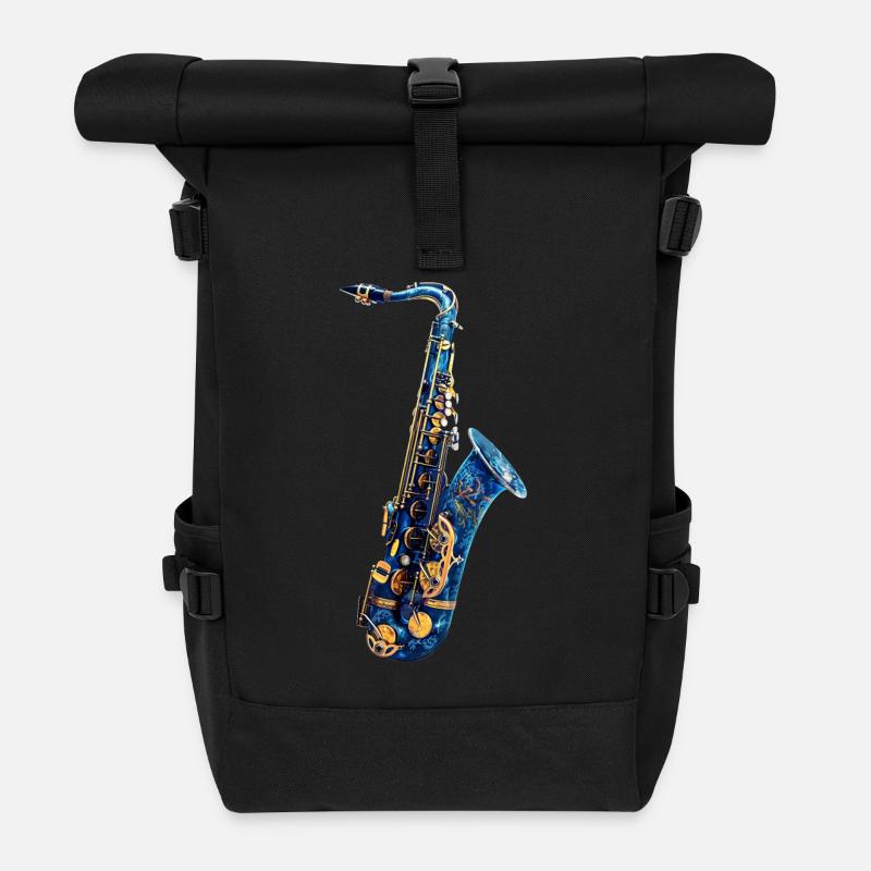 Fisch Saxophon - Rolltop Rucksack - Schwarz