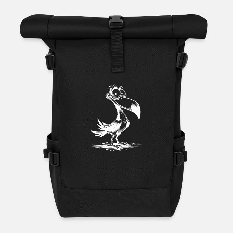 Schräger Vogel Schnabel trifft große Augen - Rolltop Rucksack - Schwarz