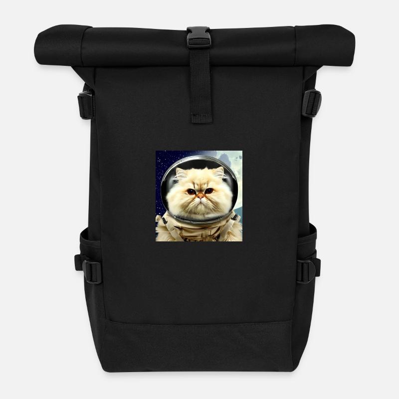 Persian cat Negan as an astronaut - Roll Top Backpack - black