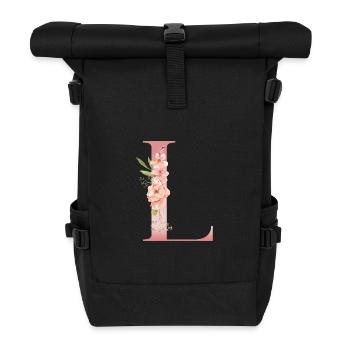 Monogramme floral L pastel - Sac à dos roll top - noir - Devant