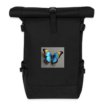 Kobaltblauer Schmetterling mit Orangenkante - Rolltop Rucksack - Schwarz - Vorne
