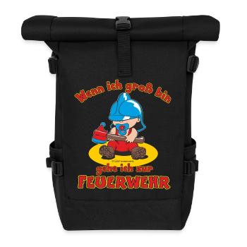 Groß bin zur Feuerwehr - RAHMENLOS Baby - Rolltop Rucksack - Schwarz - Vorne