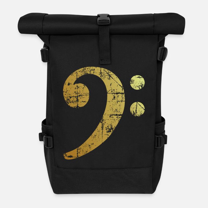Bass Clef Ancient Gold - Roll Top Backpack - black