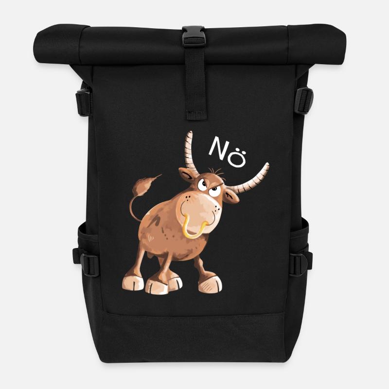 Nö Stier - Bulle- Kuh - Comic - Nein - Fun - Rolltop Rucksack - Schwarz
