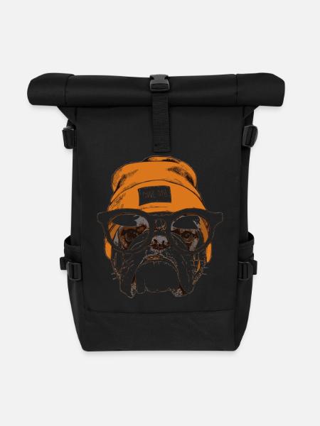 Chien hipster cool - Sac à dos roll top - noir