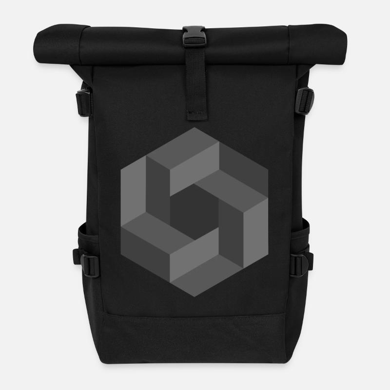 Geometric Illusion Pattern Black White - Roll Top Backpack - black